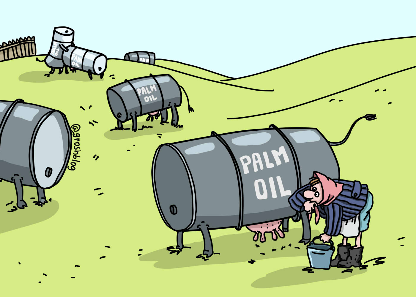 Карикатура на тему пальмовое масло и статистика ввоза пальмового масла в Россию