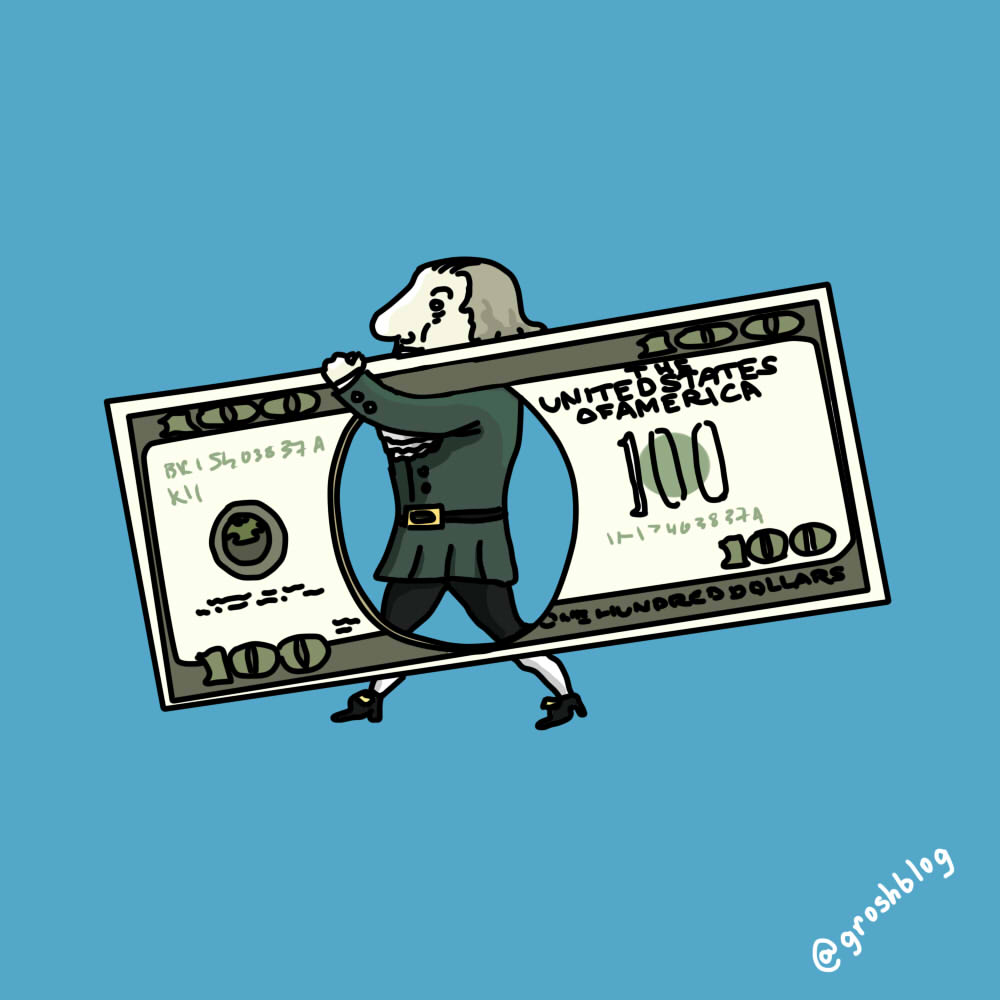Карикатура на тему доллар банкноты и монеты